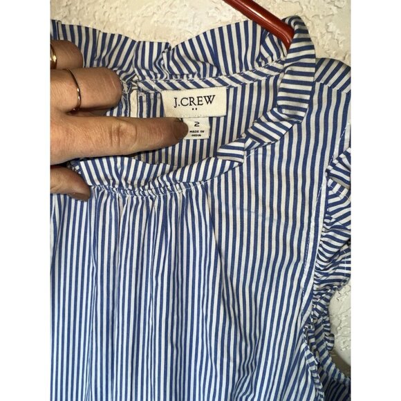 J. CREW Sleeveless A-Line Dress 2 NEW Seersucker Blue Striped Cotton Tiered 1A - Picture 3 of 12